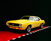 CAM 03 RK0111 06
1969 Chevrolet Camaro RS C.O.P.O Yellow 3/4 Front View On Red Floor Checkered Line Studio