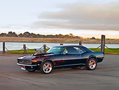 CAM 03 RK0207 01
1968 Chevrolet Camaro Black Hot Rod 3/4 Front View On Pavement At Marina