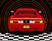 FRR 11 RK0022 07
1992 Ferrari 348 TB Speciale Red Rear View On Checkered Floor Colorful Background Studio