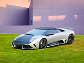 LAM 01 RK0748 01
2008 Lamborghini Murcielago LP640 Roadster Silver And Black 3/4 Front View On Grass