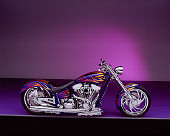 MOT 01 RK0501 02
2002 Riff Raff Custom Motorcycle Purple With Flames Profile View Studio