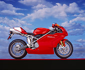 MOT 02 RK0125 08
2004 Ducati 999s Red Profile Mylar Floor Cloudy Blue Sky Background Studio