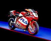 MOT 02 RK0236 03
2004 Ducati 999R FILA Red And White 3/4 Front View On Purple Floor Red Line Studio