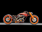 MOT 04 RK0295 01
2004 AFT Customs Yamaha ER HED Custom Chopper Red And Orange Profile View Studio