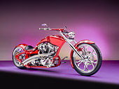 MOT 04 RK0321 01
2009 Ty's Outlaw ProStreet Motorcycle Red And Silver 3/4 Front View With Purple Background Studio