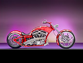 MOT 04 RK0322 01
2009 Ty's Outlaw ProStreet Motorcycle Red And Silver Profile View With Purple Background Studio