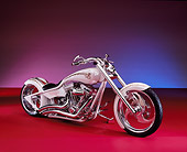MOT 04 RK0153 05
2005 Brouhard Custom Softail Pearl White 3/4 Side View On Red Floor Studio