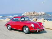 POR 04 BK0003 01
1962 Porsche 356B Coupe Red 3/4 Front View On Pavement By Ocean