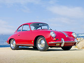 POR 04 BK0005 01
1962 Porsche 356B Coupe Red 3/4 Front View On Sand By Ocean