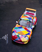 POR 27 RK0011 02
1997 Porsche GT-3 Multicolored Race car Overhead 3/4 Front View On Pavement