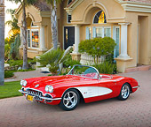 VET 02 RK0360 01
1959 Chevrolet Corvette Red And White 3/4 Front View On Brick By House