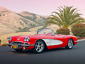 VET 02 RK0365 01
1959 Chevrolet Corvette Red And White 3/4 Front View On Pavement By Hills