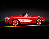 VET 02 RK0084 03
1958 Chevrolet Corvette  Convertible Red And White Side 3/4 View On Gray Line Studio