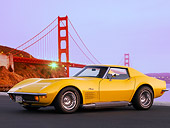 VET 05 RK0145 01
1972 Chevrolet Corvette Coupe Yellow 3/4 Front View On Pavement By Golden Gate Bridge