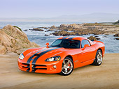 VIP 01 RK0305 01
2010 Dodge Viper SRT/10 Coupe Orange With Black Stripe 3/4 Front View On Beach