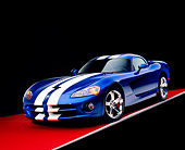 VIP 01 RK0239 07
2006 Dodge Viper SRT/10 Blue With White Stripes 3/4 Front View Studio