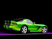 VIP 01 RK0296 01
2008 Dodge Viper SRT/10 Coupe Green With Black Stripes 3/4 Rear View Studio