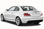 AUT 01 IZ0086 01
2013 BMW 1 Series 135 Coupe White 3/4 Rear View On White Seamless