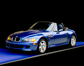 AUT 01 RK0044 01
1999 BMW M Roadster Z3  Blue 3/4 Front View Purple Floor Gray Line Studio