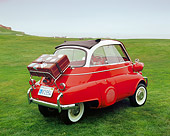 AUT 01 RK0223 01
1958 BMW Isetta Red And White 3/4 Rear View On Grass Filtered