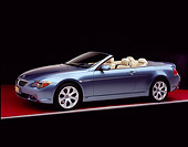 AUT 01 RK0217 02
2005 BMW 645Ci Convertible Blue 3/4 Side View On Red Floor Gray Line Studio
