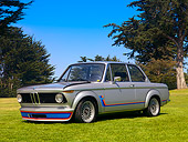 AUT 01 RK0280 01
1975 BMW 2002 Factory Turbo Silver Low 3/4 Front View On Grass By Trees