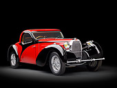 AUT 02 RK0139 01
1937 Bugatti Type 57 S Atalante Coupe Red And Black 3/4 Front View In Studio