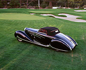 AUT 02 RK0044 03
1939 Bugatti Type 57C Vanvooren Cabriolet Black Overhead 3/4 Side View On Grass