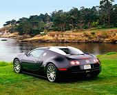 AUT 02 RK0081 03
2006 Bugatti Veyron Black Coupe 3/4 Rear View On Grass By Water