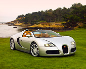 AUT 02 RK0104 01
2008 Bugatti Veyron 16.4 Grand Sport Roadster Silver 3/4 Front View On Grass By Ocean