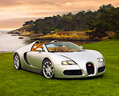 AUT 02 RK0104 02
2008 Bugatti Veyron 16.4 Grand Sport Roadster Silver 3/4 Front View On Grass By Ocean