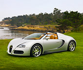 AUT 02 RK0105 01
2008 Bugatti Veyron 16.4 Grand Sport Roadster Silver 3/4 Front View On Grass By Ocean