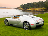 AUT 02 RK0109 01
2008 Bugatti Veyron 16.4 Grand Sport Roadster Silver 3/4 Rear View On Grass By Ocean
