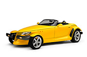 AUT 03 RK0004 03
1999 Plymouth Prowler Roadster Yellow 3/4 Side View On White Seamless