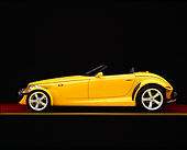 AUT 03 RK0002 06
1999 Plymouth Prowler Roadster Yellow Profile On Red Floor Yellow Line Studio