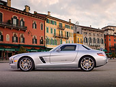 AUT 05 BK0005 01
2011 Mercedes-Benz SLS AMG Silver Profile View On Pavement By Buildings