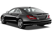 AUT 05 IZ0075 01
2013 Mercedes-Benz CLS63 AMG Sedan Black 3/4 Rear View On White Seamless