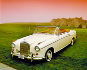 AUT 05 RK0361 04
1960 Mercedes-Benz 220 SE Convertible Yellow 3/4 Front View On Grass Filtered