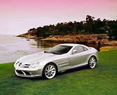AUT 05 RK0367 04
2005 Mercedes-Benz SLR McLaren Silver 3/4 Front View On Grass By Water Filtered
