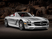 AUT 05 RK0664 01
2012 Mercedes-Benz SLS AMG Roadster Silver 3/4 Front View On Pavement By Rock Wall