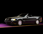 AUT 05 RK0066 04
1997 Mercedes-Benz 600SL Convertible Black 3/4 Side View On Purple Floor Yellow Line Studio