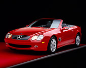 AUT 05 RK0279 03
2003 Mercedes SL500 Red Convertible 3/4 Front View On Red Floor Gray Line Studio