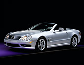 AUT 05 RK0284 09
2003 Mercedes SL55 AMG Roadster Silver 3/4 Front View On Purple Floor Gray Line Studio
