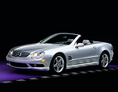 AUT 05 RK0285 05
2003 Mercedes SL55 AMG Roadster Silver 3/4 Front View On Purple Floor Checkered Line Studio