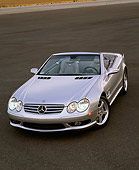 AUT 05 RK0294 04
2003 Mercedes SL55 AMG Roadster Silver Overhead 3/4 Front View On Pavement