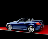 AUT 05 RK0408 06
2005 Mercedes SLK55 Roadster Blue 3/4 Rear View On Red Floor Gray Line Studio