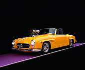 AUT 05 RK0479 01
1957 Mercedes-Benz 190SL Convertible Yellow 3/4 Front View On Gray Line Purple Floor Studio