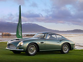 AUT 06 RK0095 01
1961 Aston Martin DB4 GT Zagato Green 3/4 Front View On Grass By Water Mountain