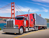 AUT 07 RK0087 01
2007 Peterbilt 379 Semi Red 3/4 Front View On Road By Golden Gate Bridge