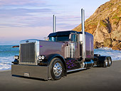 AUT 07 RK0106 01
2002 Peterbilt 379 Semi Black And Gray 3/4 Front View On Pavement By Ocean